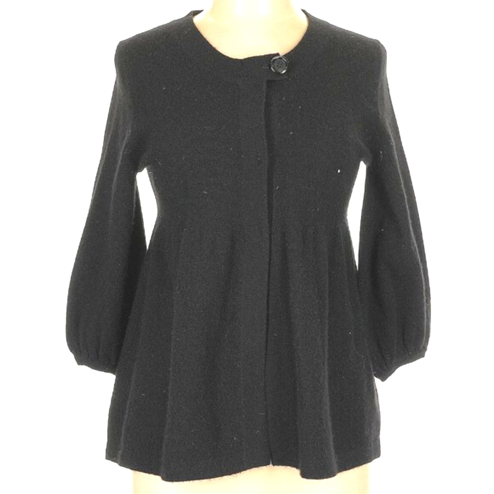 🖤 C3 Black Cashmere Cardigan | Balloon Sleeves | Button Neck | Size Large
